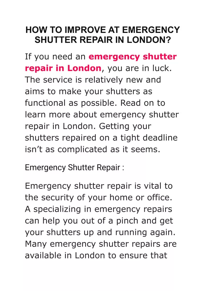 how to improve at emergency shutter repair