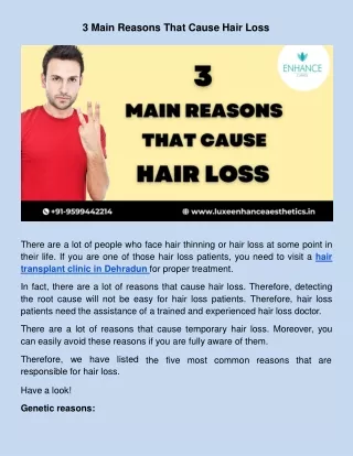 ​3 Main Reasons That Cause Hair Loss
