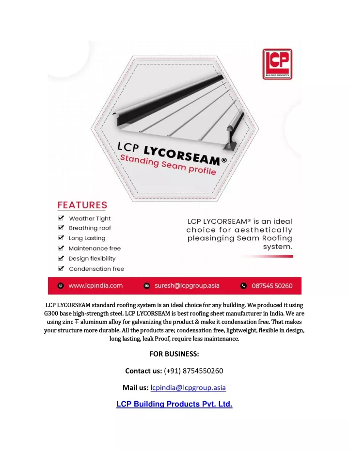 lcp lycorseam standard roofing system is an ideal