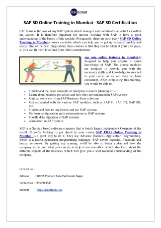 SAP SD Online Training in Mumbai