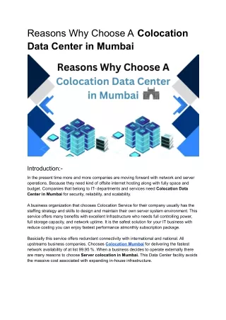 reasons why choose a colocation data center