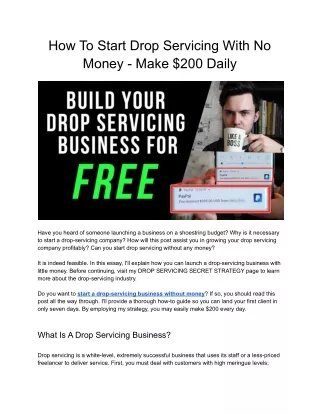 how to start drop servicing with no money make