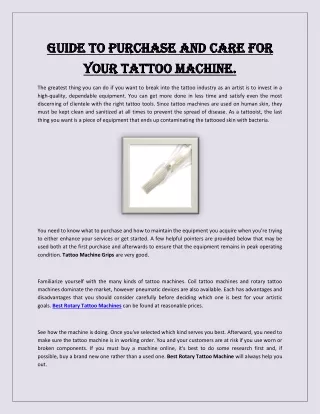 Guide to purchase and care for your tattoo machine