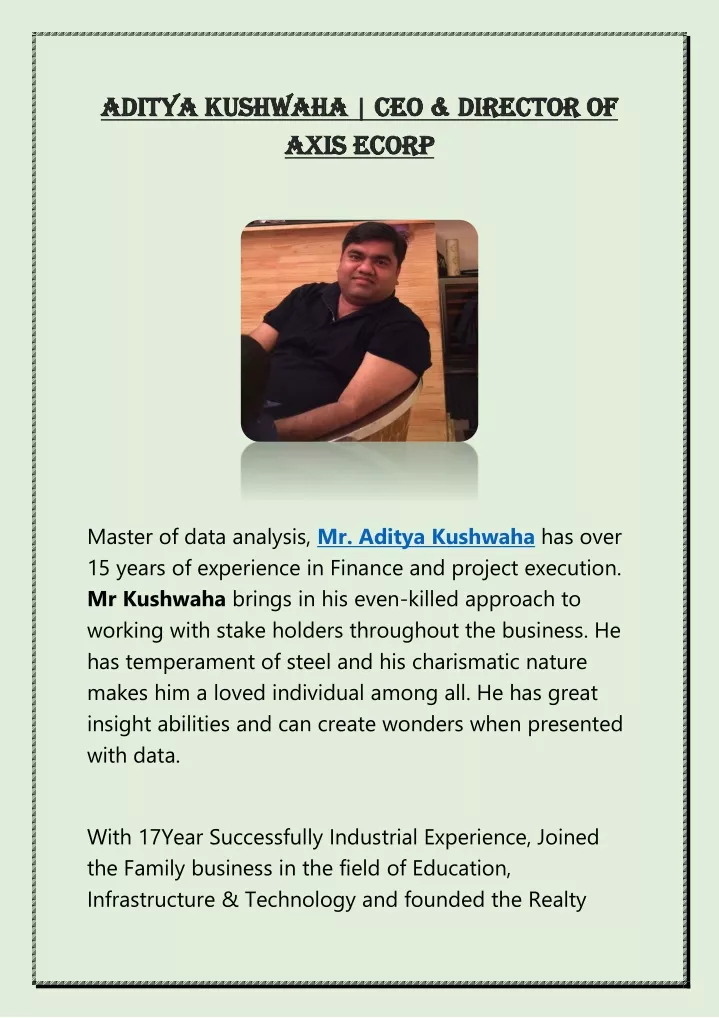 aditya kushwaha ceo aditya kushwaha ceo director