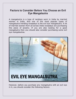 Factors to Consider Before You Choose an Evil Eye Mangalsutra