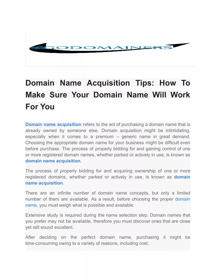 domain name acquisition tips how to make sure
