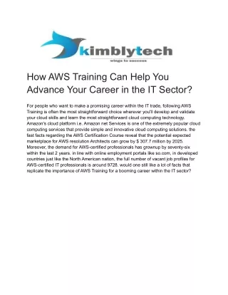 How AWS Training Can Help You Advance Your Career in the IT Sector