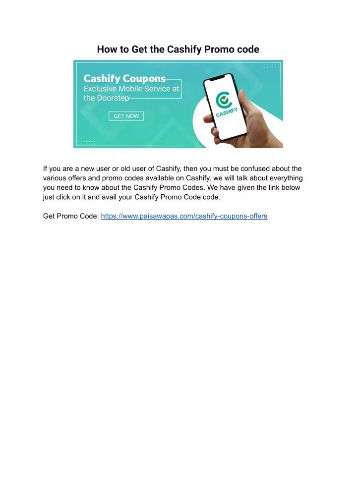 how to get the cashify promo code