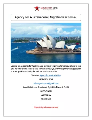 agency for australia visa migrationstar com au