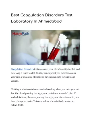 Best Coagulation Disorders Test Laboratory In Ahmedabad