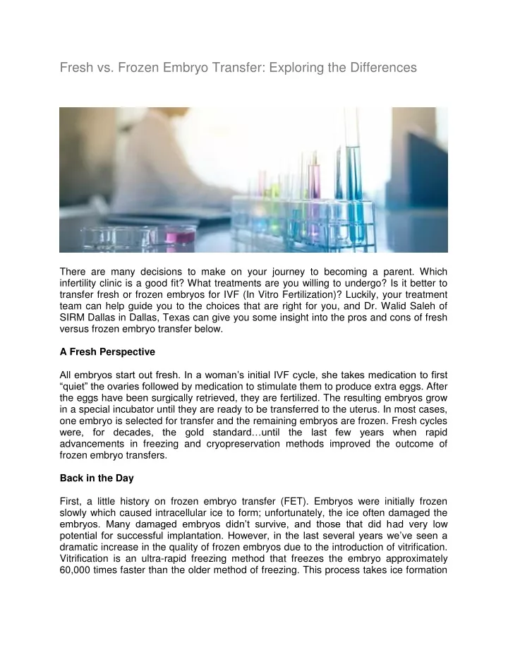 fresh vs frozen embryo transfer exploring