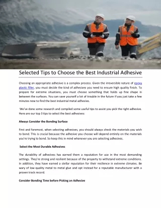 Selected Tips to Choose the Best Industrial Adhesive