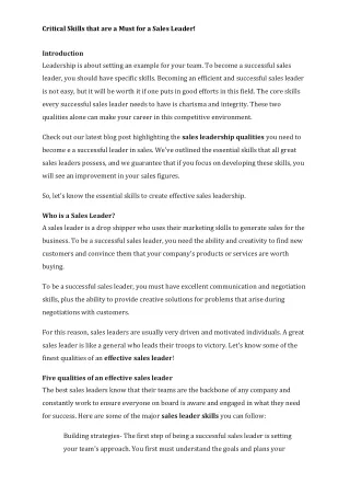critical skills that are a must for a sales