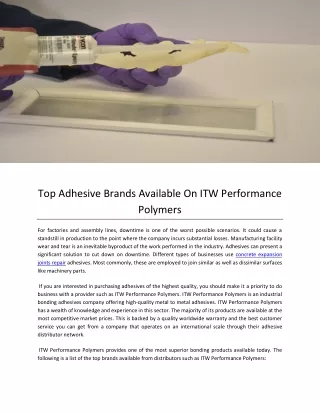 Top Adhesive Brands Available On ITW Performance Polymers