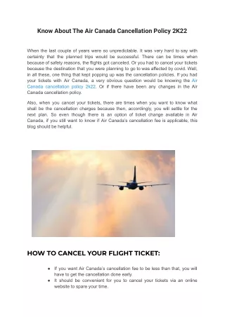 Know About The Air Canada Cancellation Policy 2K22