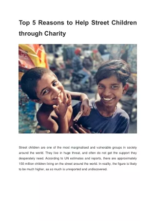 Top 5 Reasons to Help Street Children through Charity