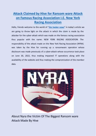 Attack Claimed by Hive for Ransom ware Attack on Famous Racing Association