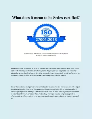 What does it mean to be Sedex certified?