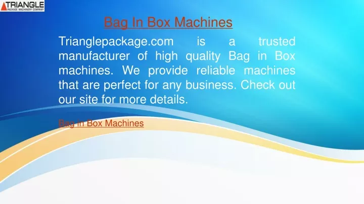 bag in box machines