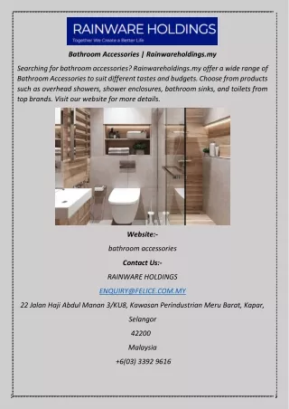 Bathroom Accessories  Rainwareholdings.my