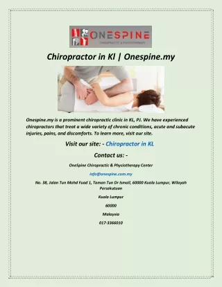 chiropractor in kl onespine my