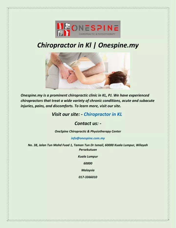 chiropractor in kl onespine my