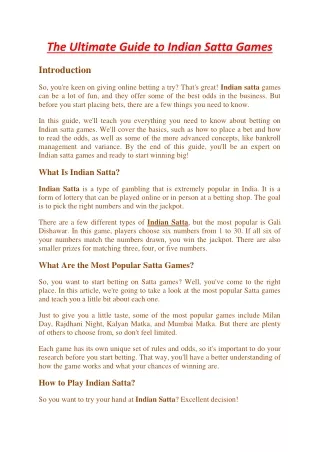 the ultimate guide to indian satta games