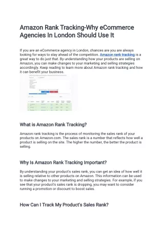 Amazon Rank Tracking-Why eCommerce Agencies In London Should Use It