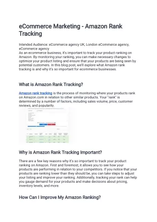 eCommerce Marketing - Amazon Rank Tracking