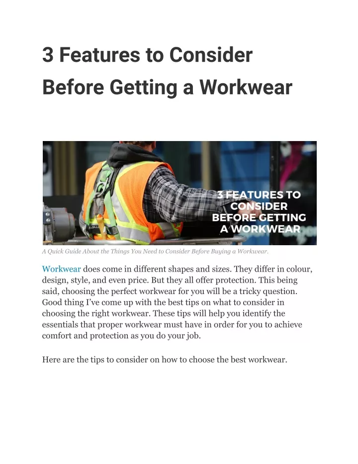 3 features to consider before getting a workwear
