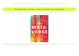 {PDF } Ebook The Metaverse And How it Will Revolutionize Everything download ebook PDF EPUB
