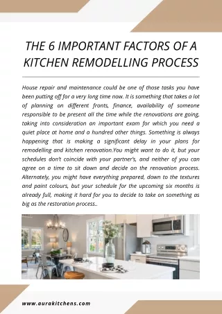 THE 6 IMPORTANT FACTORS OF A KITCHEN REMODELLING PROCESS