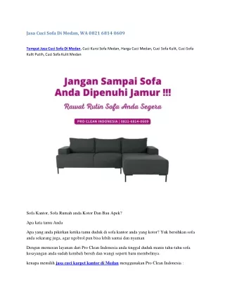 Jasa Cuci Sofa Di Medan, WA 0821 6814 0609