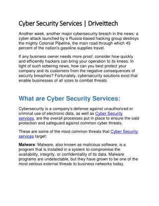 Cyber Security Services | Driveittech