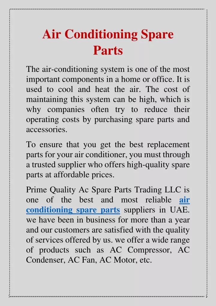 air conditioning spare parts