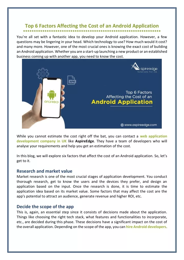 top 6 factors affecting the cost of an android