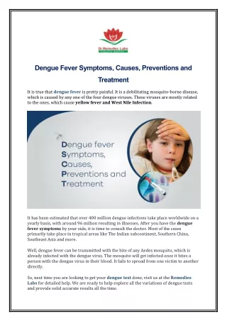 Dengue Fever Symptoms, Causes, Preventions and Treatment