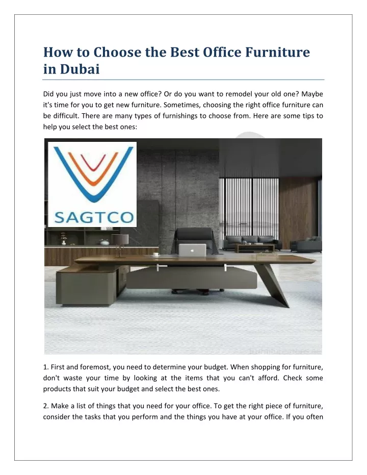 how to choose the best office furniture in dubai