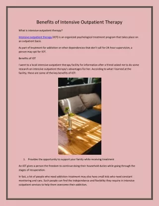 Benefits of Intensive Outpatient Therapy