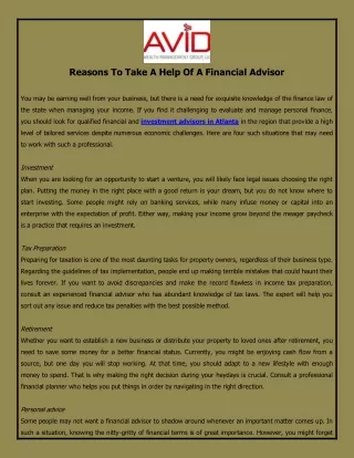 Reasons To Take A Help Of A Financial Advisor