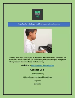 Music Teacher Jobs Singapore | Thehorizonmusicacademy.com
