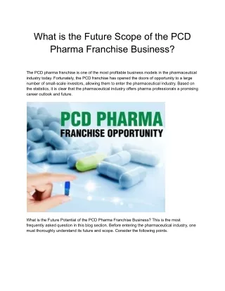What is the Future Scope of the PCD Pharma Franchise Business