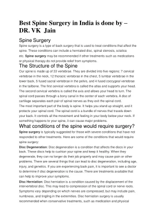 Best Spine Surgery in India is done by - Dr VK Jain