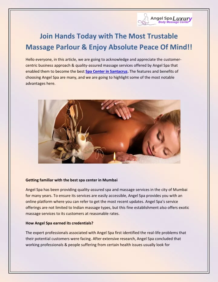 join hands today with the most trustable massage