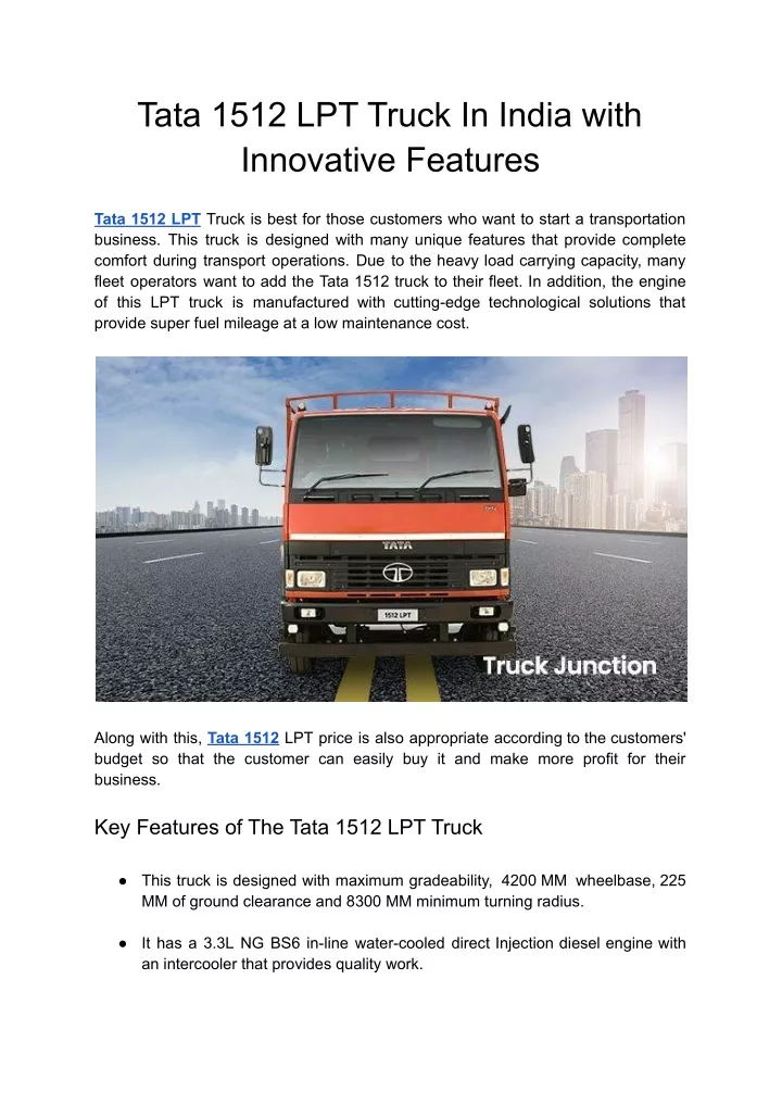 tata 1512 lpt truck in india with innovative
