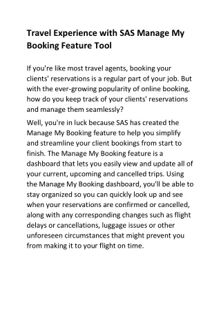 travel experience with sas manage my booking