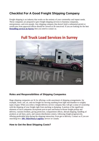 Checklist For A Good Freight Shipping Company
