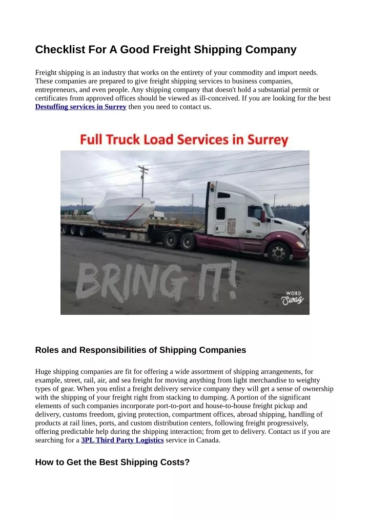 checklist for a good freight shipping company