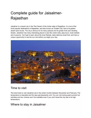 Complete guide for Jaisalmer- Rajasthan