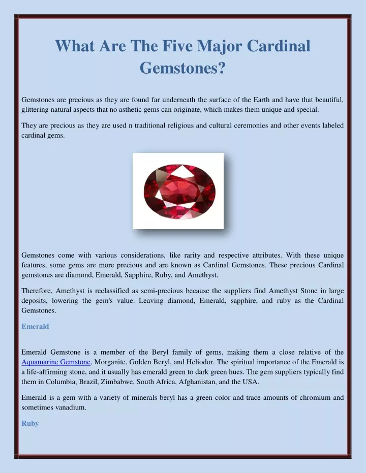 what are the five major cardinal gemstones